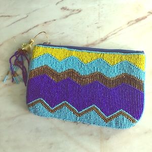 Beaded Kilim Clutch Bag with Tassel